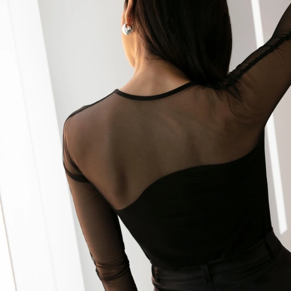 Marcella New York Evelyn Sheer Long Sleeve Top (S)